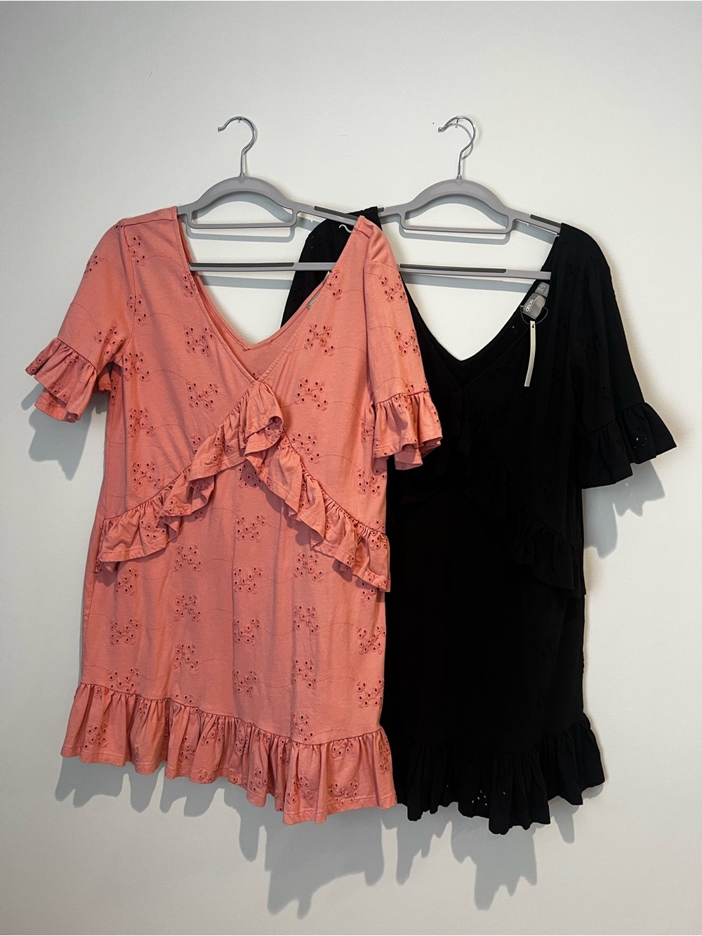 Bundle of Ruffle Eyelet V-Neck Mini Dresses - Pink and Black